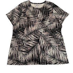 Croft & Barrow Short Sleeve The Classic Tee Neutral Palm Design Size 1X